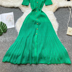Vintage Inspired Turn Down Collar Knit Maxi Shirt Dress