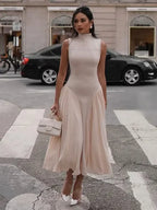 Women Ruffles Suspenders Dress Slim Solid Square Collar Sleeveless
