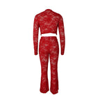 See Through Lace Set With Long Sleeve Top And Pants