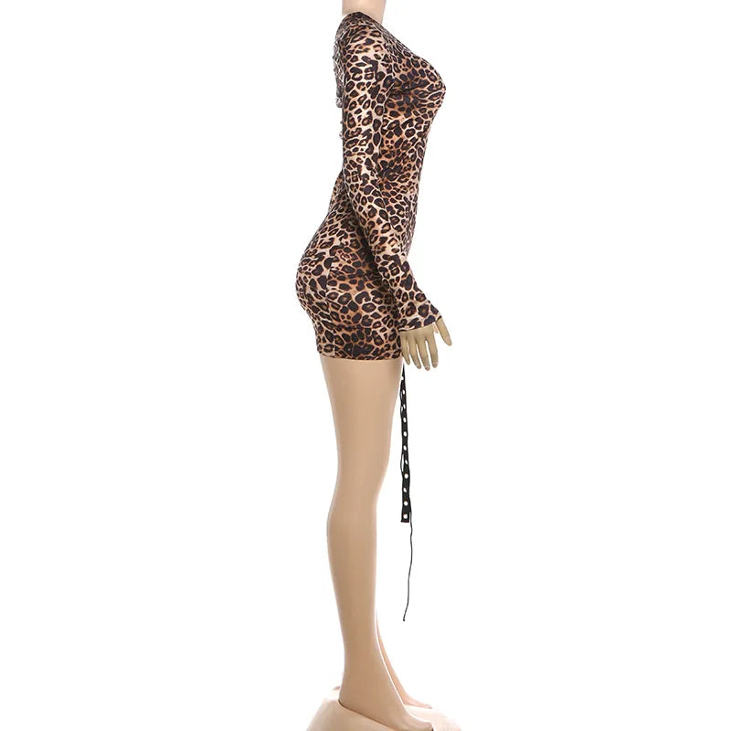Leopard Print Off-Shoulder Backless Patchwork Dress For Women
