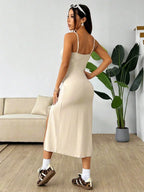 Chic Slit Cami Maxi Dress With Subtle Stretch For Everyday Wear