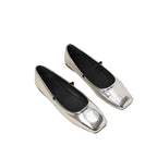 Metallic Square-Toe Mary Janes Slip-On Flats