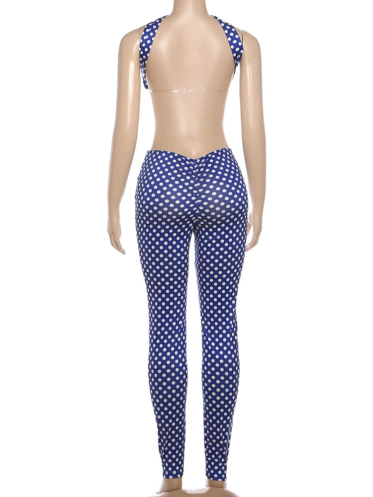 Dot Print Halter Top And Slim Leggings Set