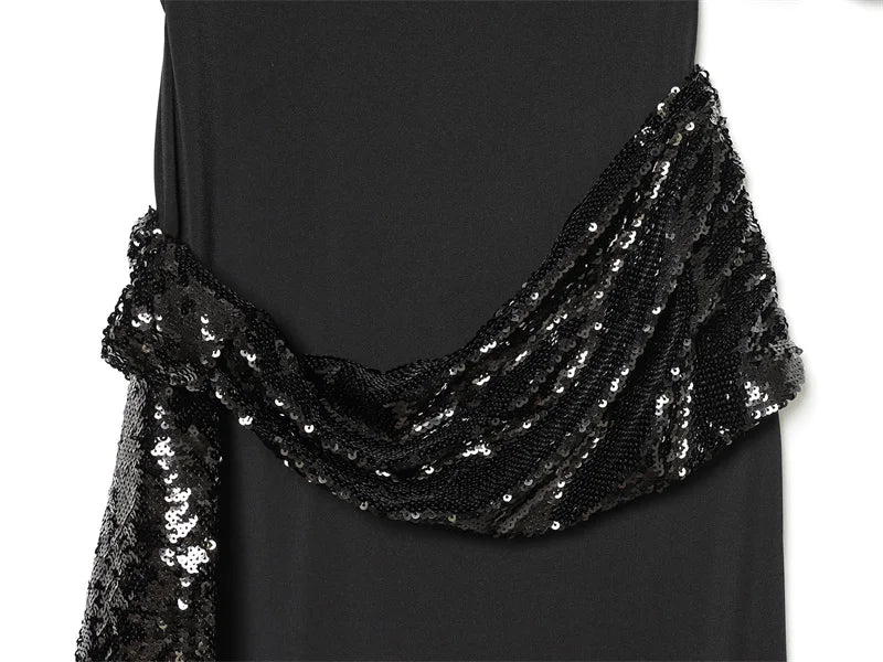 Backless Sequin Patchwork Maxi Dress With Wide Sleeves