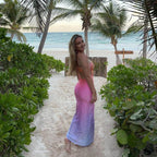 Gradient Print Backless Strapless Maxi Dress For Women Chest Wrap