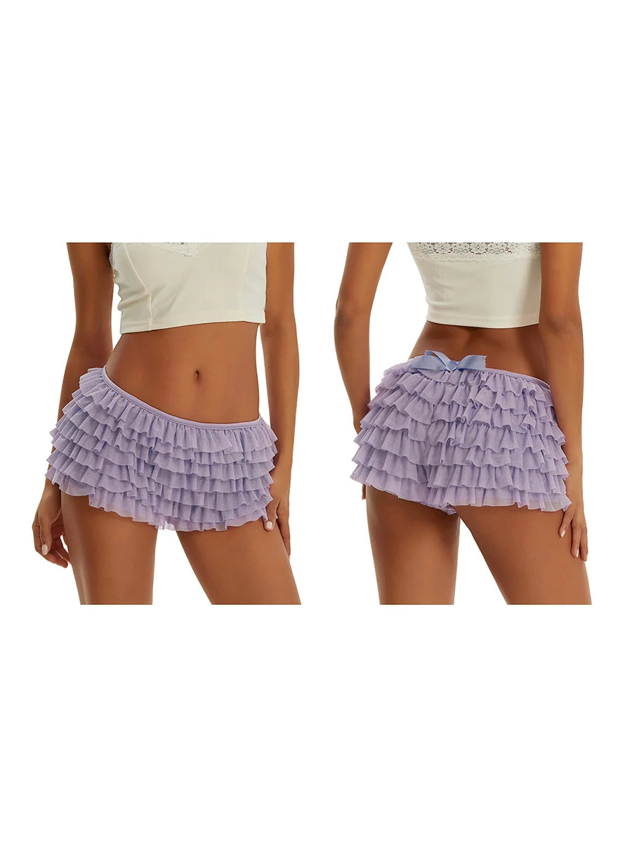 Breathable Solid Color Ruffles Boxer Briefs With Bow