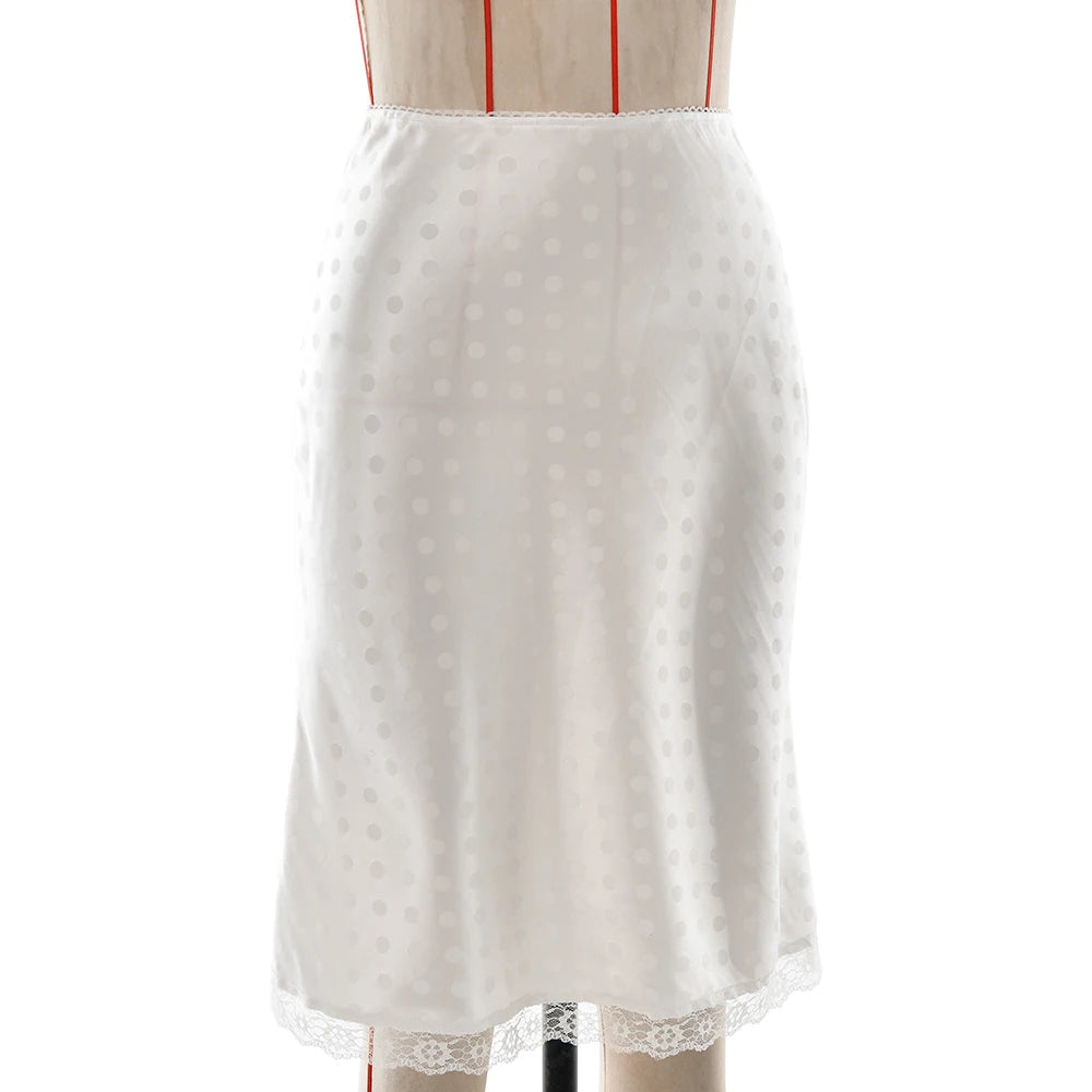 Patchwork Lace Print Polka Dot Women High Waist A-line Mini Skirt