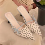 Elegant Bow Pointed Toe Mules With Thin Slip-on Heels