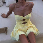 Pleated Strapless Mini Dress Hollow Backless