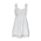 Backless Babydoll Dress With Jacquard Eyelet Lace Square Neck Frill Bust High Waist A Line Sundress