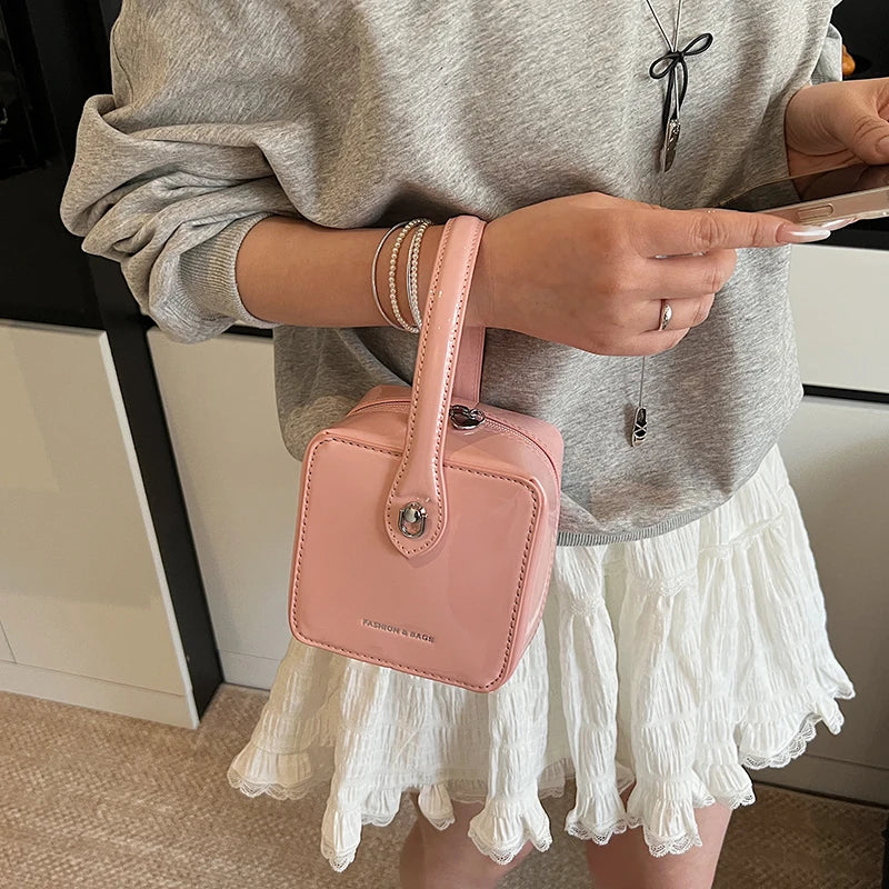 Mini Box PU Leather Crossbody Bag With Short Handle Phone Friendly Compact