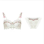 Retro Embroidered Luxurious Silk Satin Underwear Lace Sexy Top & Bra Set