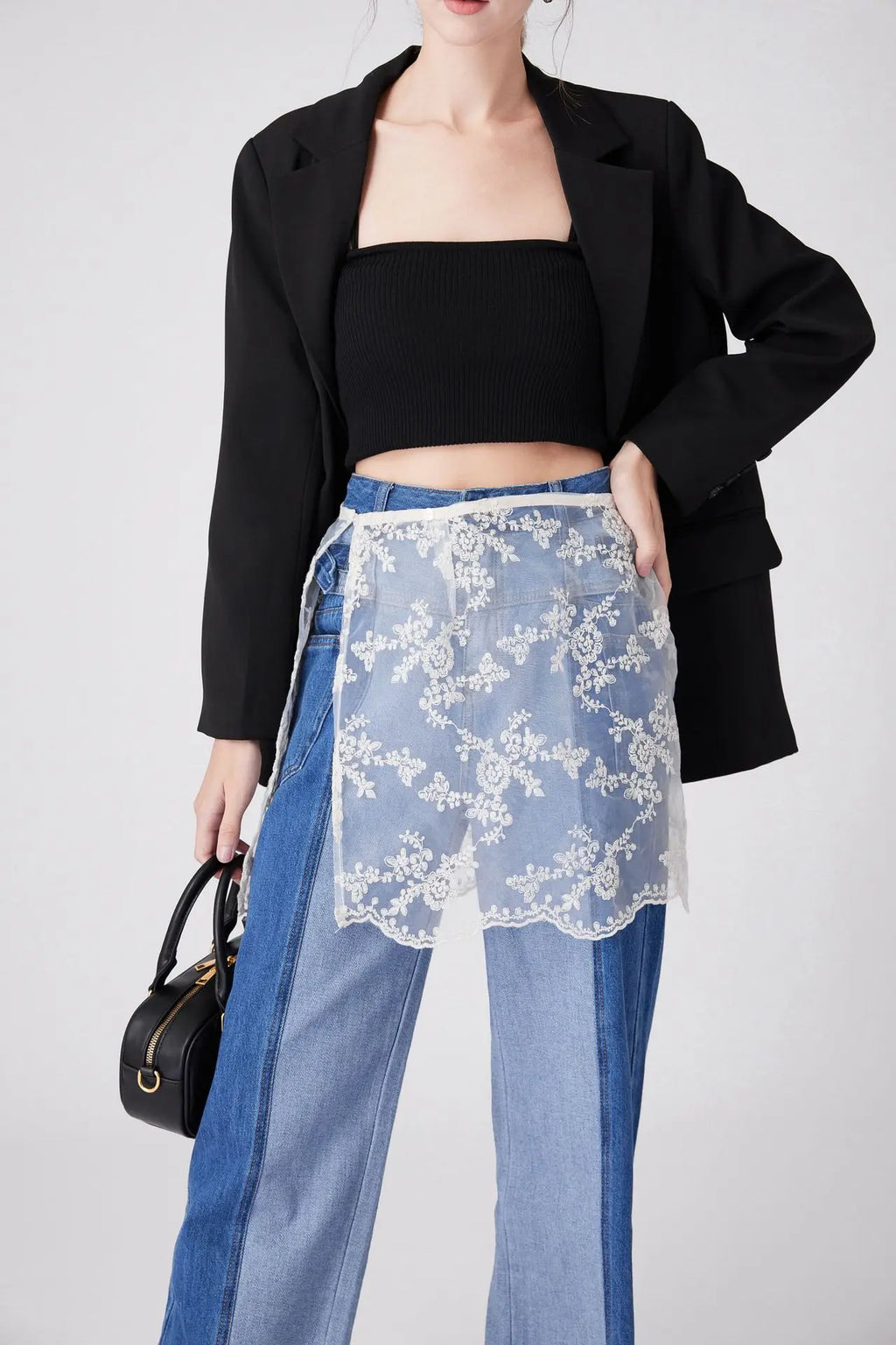 Floral Embroidered Lace Sheer Skirt Overlay