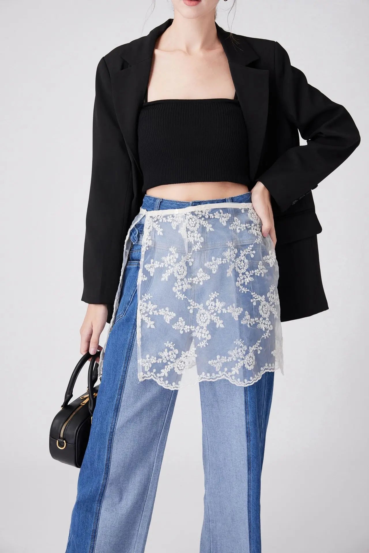 Floral Embroidered Lace Sheer Skirt Overlay