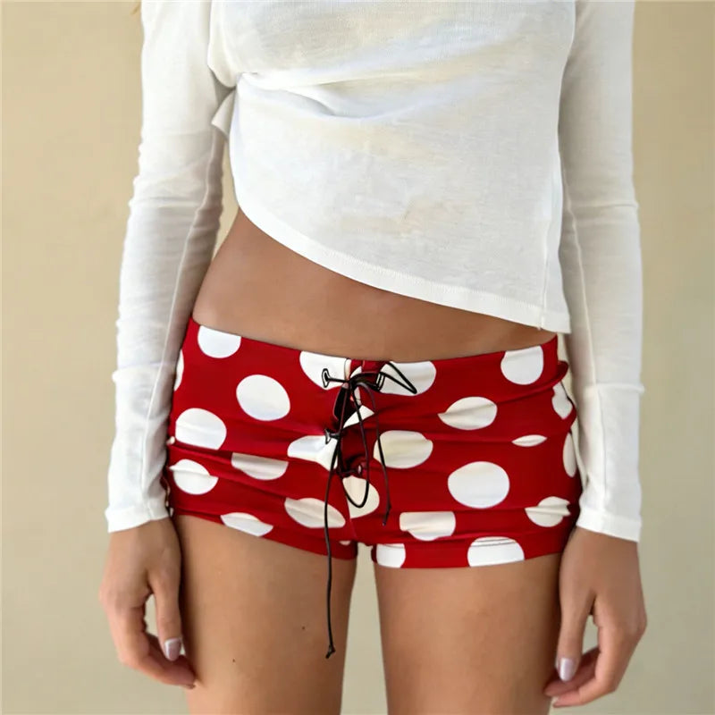 Vintage Polka Dot Shorts With Drawstring Waist Loose Fit
