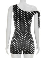 Polka Dot Playsuit With Tassel Details Sleeveless Low-Neck