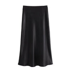 Satin High Waist Midi Skirt With Flair