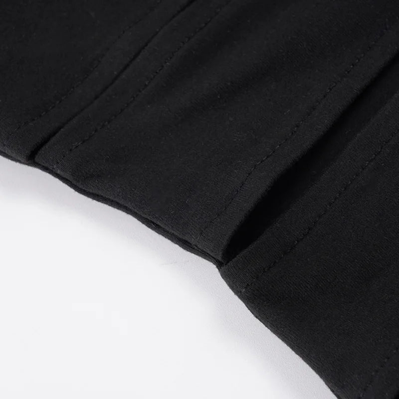 Hollow Stand-Up Collar Shirt With Ultra Slim Fit Short Sleeve Black Top