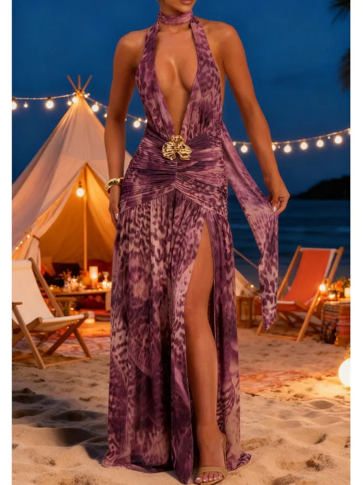 Purple Print Maxi Dress