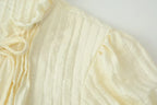 Lightweight Blouse With Puff Sleeves Tie Neck Ruffle Collar Retro Style