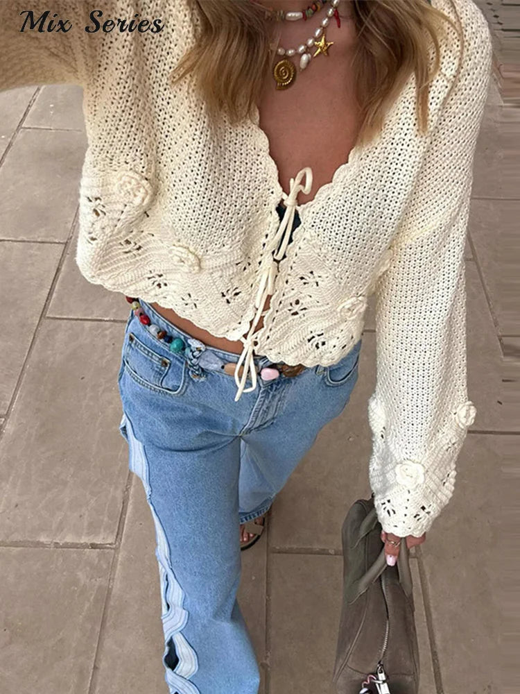 Side Hollow Out High Waist Jeans With Straight Leg Denim