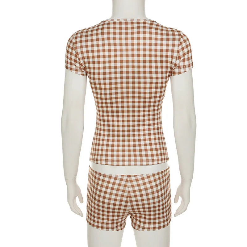 Summer Plaid Short Sleeve Pajama Set