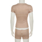 Summer Plaid Short Sleeve Pajama Set