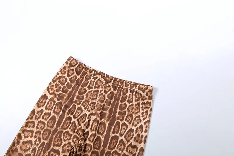 Leopard Print Mock Neck Tracksuit With Slim Capri Pants