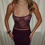 Fairycore Lace Sheer Spaghetti Strap Crop Top