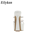 Crystal Narrow Band Platform Shoes With Ultra Chunky Heels