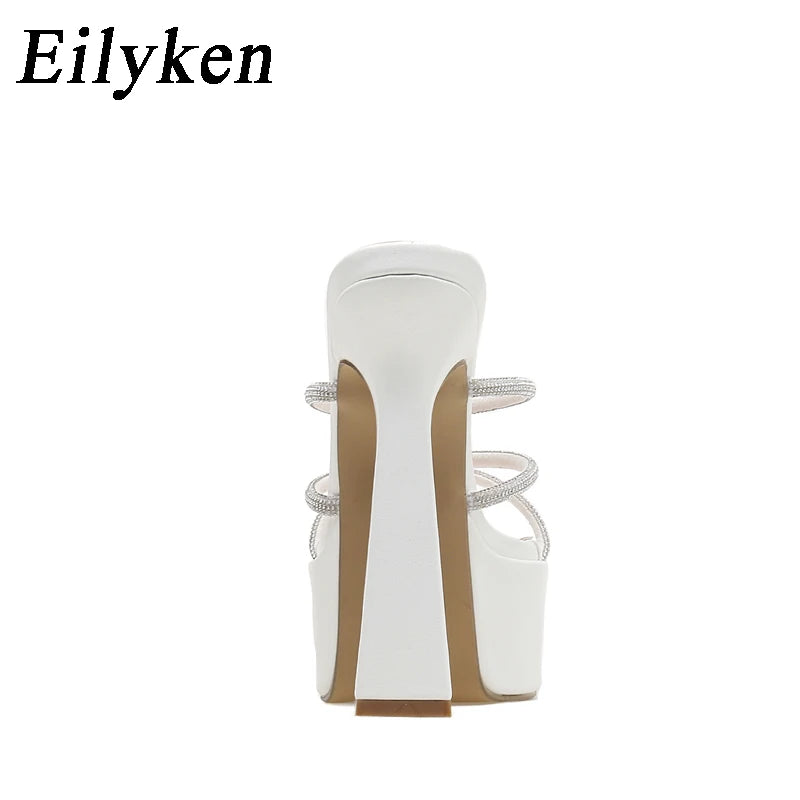 Crystal Narrow Band Platform Shoes With Ultra Chunky Heels