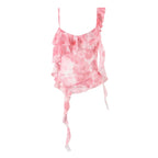 Vintage Print Asymmetrical Mesh Slim Backless Camisole