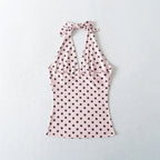 Hot Girl Spicy Two-Piece  Retro Polka Dot Necktie Top Satin High Waist Short Skirt Set