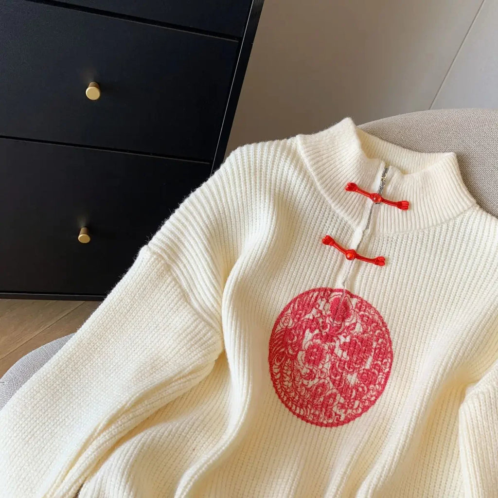 Vintage Knit Sweater With V Neck And Loose Fit