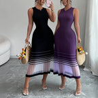 Ombre Mesh Knit Midi Dress With Sheer Hem For Summer Chic