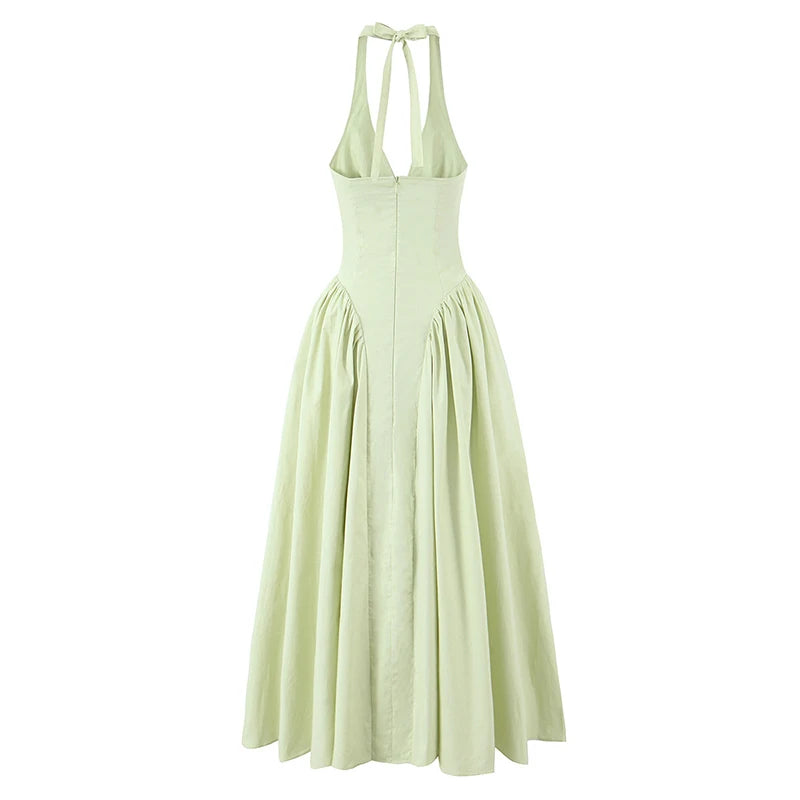 Backless Halter Midi Dress For Women Elegant A Line