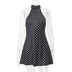 Elegant Off Shoulder Polka Dot Mini Dress Sleeveless Backless High Waist