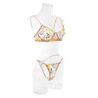 Floral Sheer Embroidery Lingerie Set With Underwire Push Up Bra And Panty Two Piece