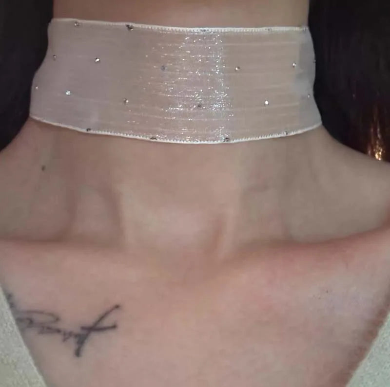 Midnight Mesh Choker Necklace With Crystal Accents For Elegant Night Out Mood And Subtle Glam