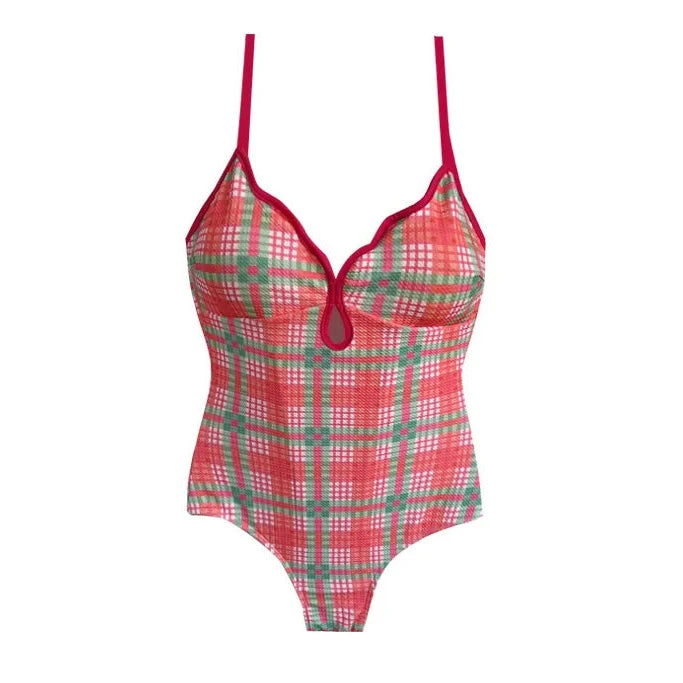 Women's Plaid One-Piece Swimsuit with Separate Two-Piece