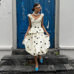 Fashion Women's Lady Suit Halter A-line Tops Bud Loose Skirt Polka Dot Set