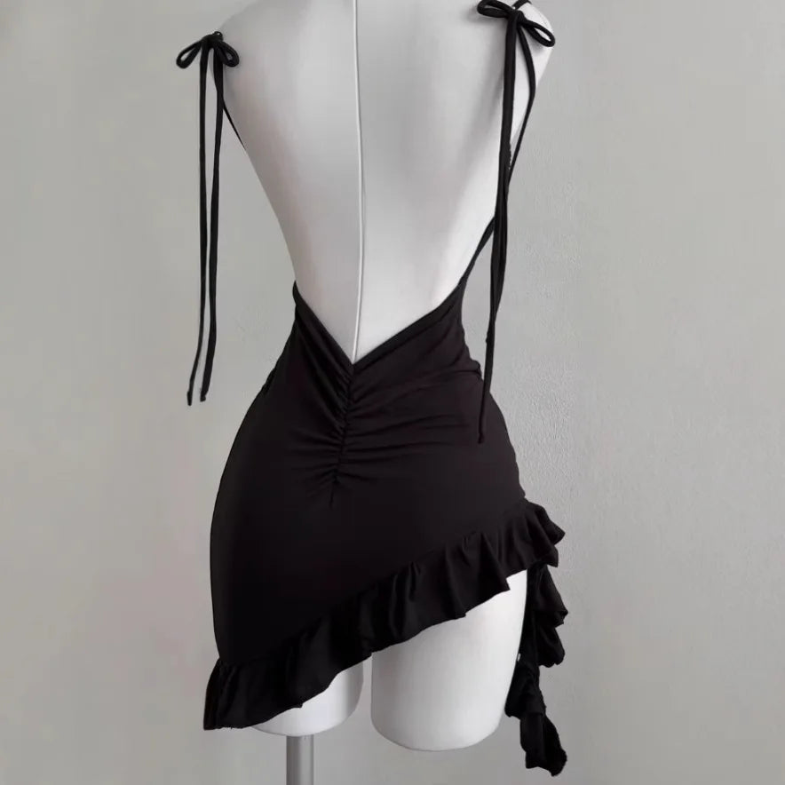 Sexy Sleelveless Backless Mini Ruffle Dress