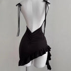 Sexy Sleelveless Backless Mini Ruffle Dress