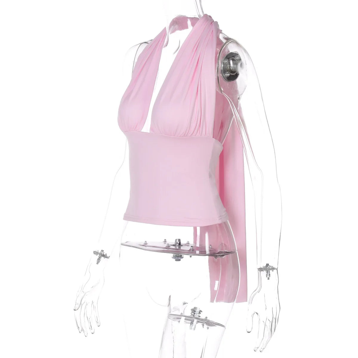 Women Halter Neck Backless Elastic V Neck Crop Top