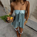 Simple Fashion Ssleeveless Satin Tube Top Strap Low Waist Short Dress