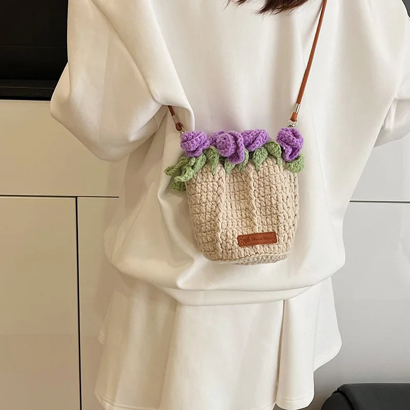 String Bucket Bag For Women Lightweight Crossbody Versatile Hollowout Design
