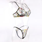 Floral Sheer Embroidery Lingerie Set With Underwire Push Up Bra And Panty Two Piece