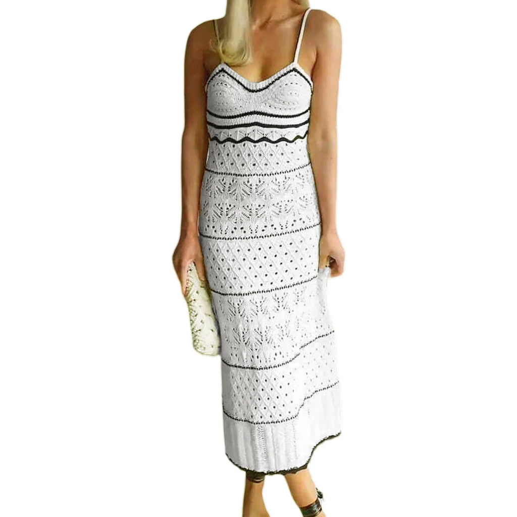Knit Dress With Backless Hollow Out Lace Up Solid A Line Sleeveless