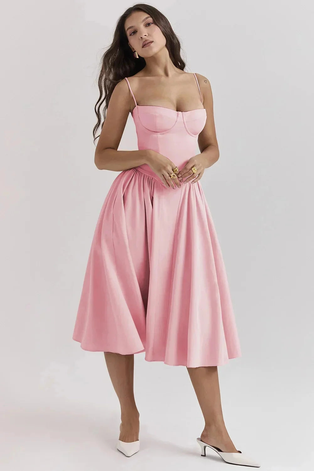 Backless Suspender Midi Dress Sleeveless A Line Style For Evening Wear