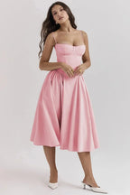 Backless Suspender Midi Dress Sleeveless A Line Style For Evening Wear